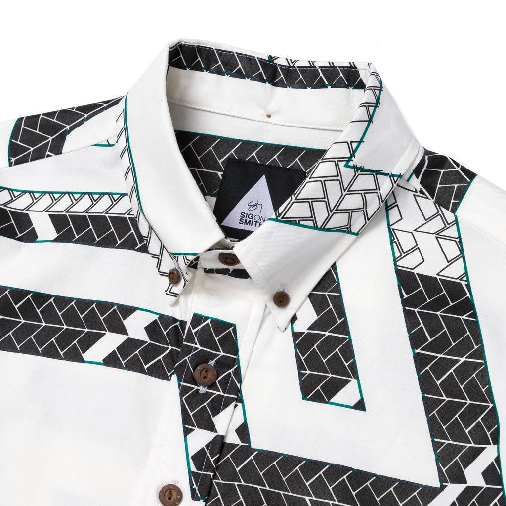 A&P x SIG ZANE® PARALLELS OF PRACTICE ALOHA SHIRT SNOW/BLACK/EMERALD