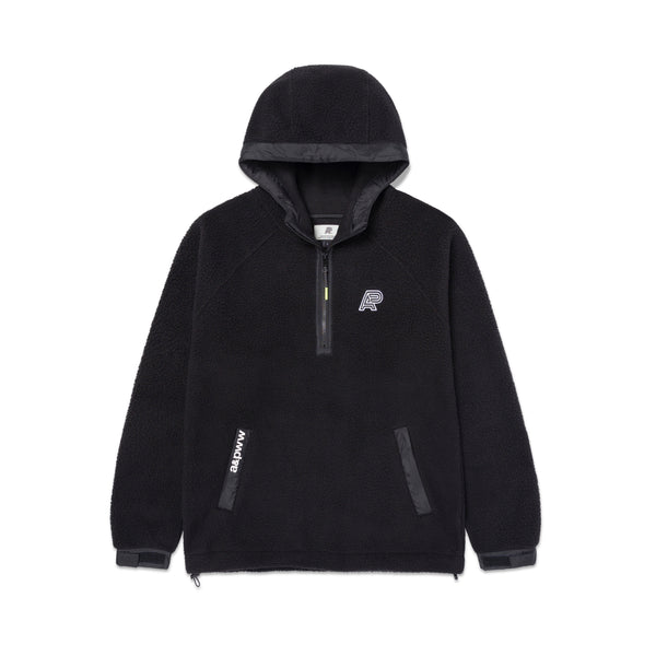 A&P BERBER FLEECE HALF-ZIP MOCK HOODIE BLACK